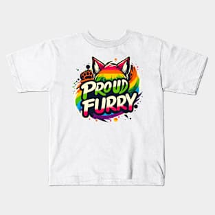 Proud Furry Fox Wolf Rainbow Cute Furry Fursona LGBTQ Fandom Kids T-Shirt